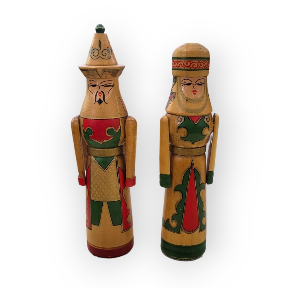 Vintage Soviet Wooden Chess Pieces Handpainted